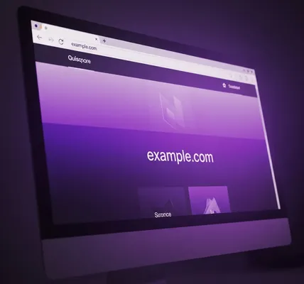 Hay una compu con fondo morado, hay un ejemplo de dominio, donde comprar dominios web