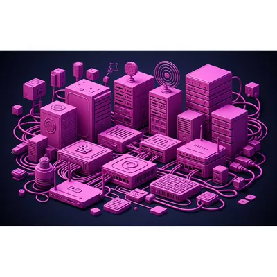 Fondo es de color morado, servicio de hosting, hay muchos servidores que están conectados
