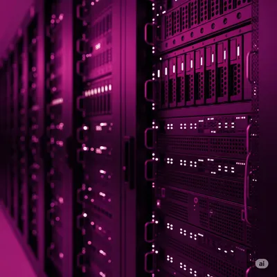 Servidores conectados, toda la habitación es de color negro, se ofrecen servicios de hosting