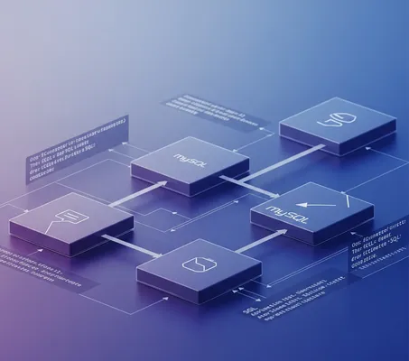 Esquema de un flujo de datos que conecta módulos a una base de datos para definir ¿qué es MySQL?.