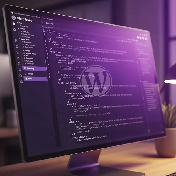 Pantalla de un ordenador con el panel de edición de código de WordPress, demostrando el desarrollo con el mejor hosting para WordPress