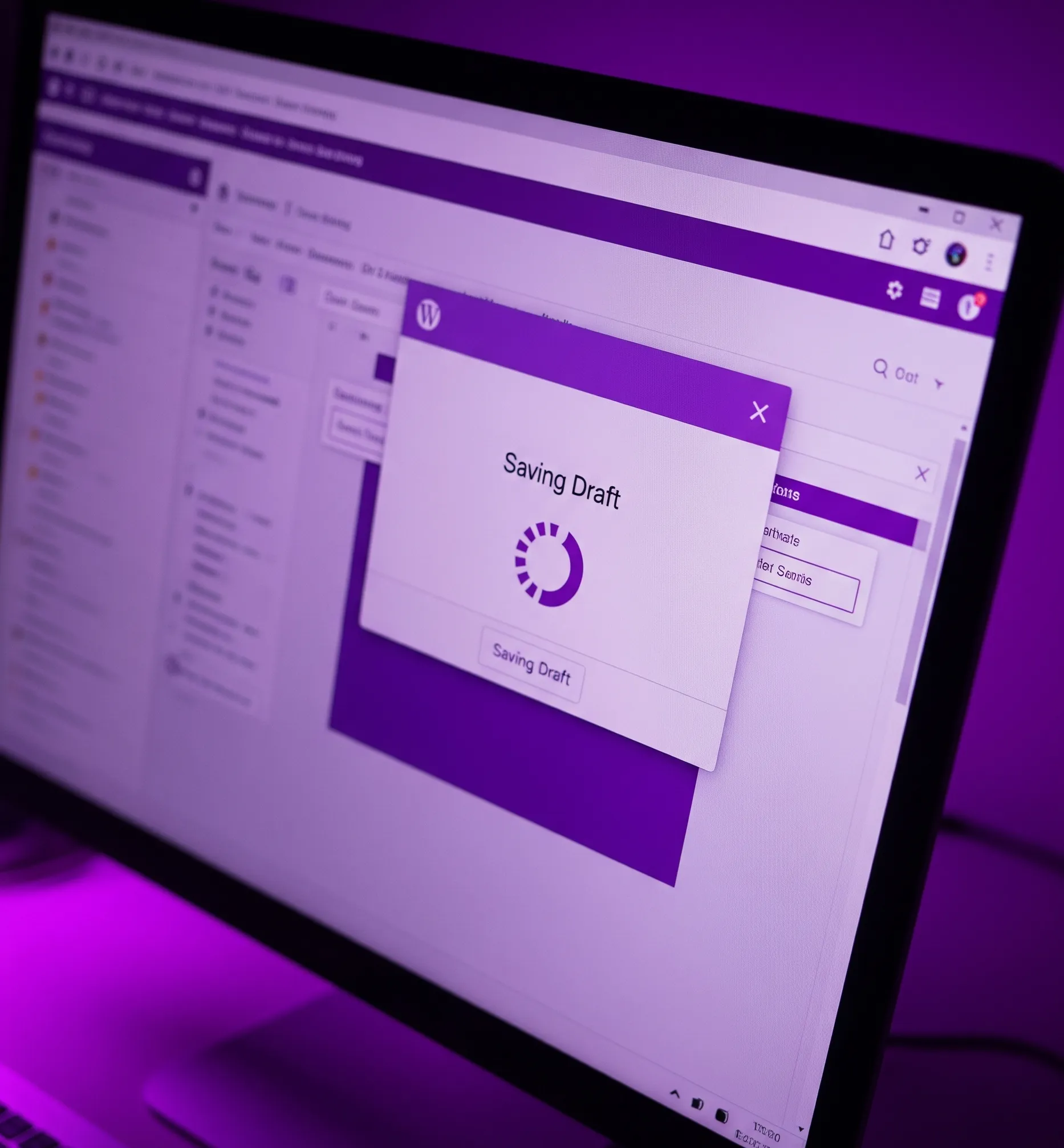 Notificación de "Guardando Borrador" en la interfaz de WordPress, un paso en el proceso de migrar WordPress de dominio y hosting.