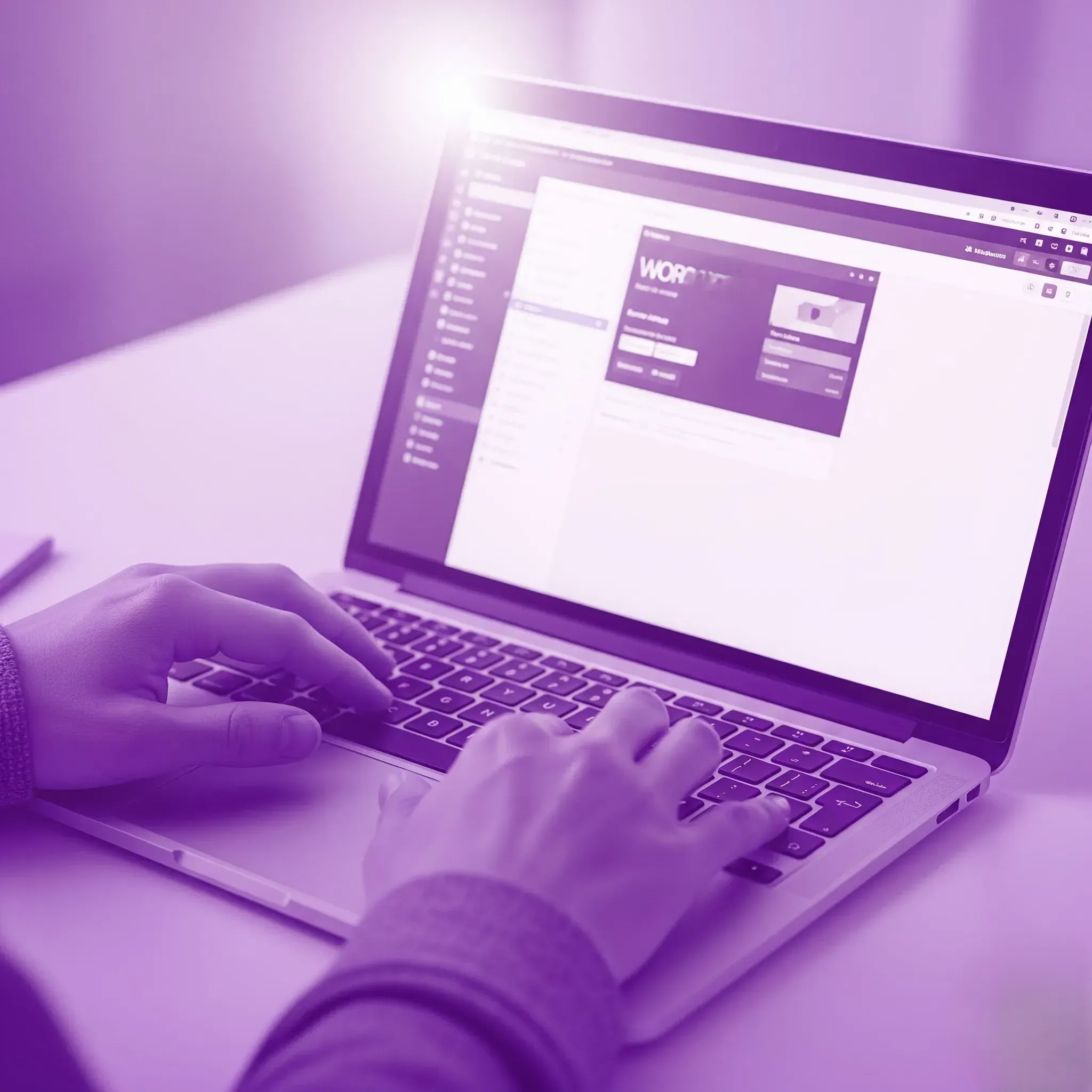 Manos de una persona escribiendo en un portátil, llevando a cabo los pasos para migrar WordPress de dominio y hosting en el panel de administrador.