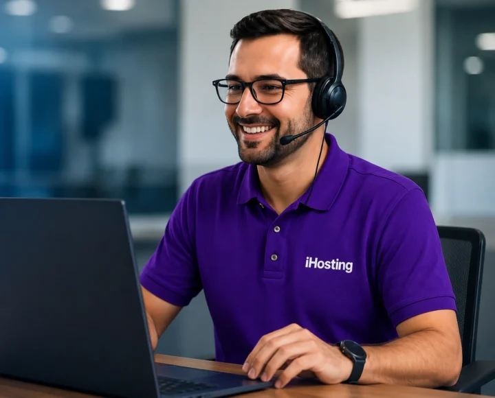 Especialista de soporte técnico de iHosting atendiendo a un cliente para resolver dudas sobre servicios de hosting empresarial.